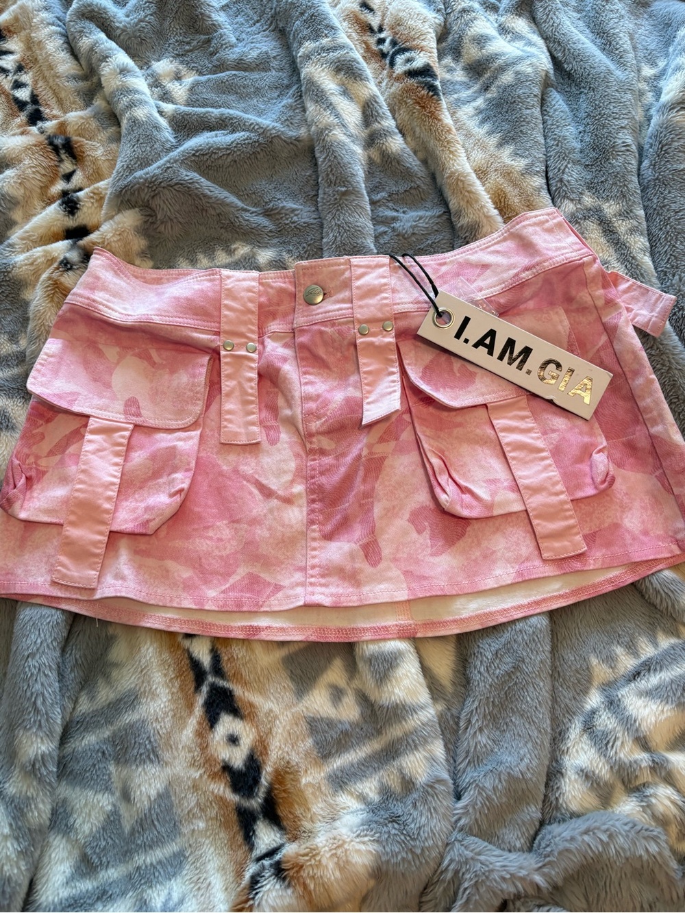 I.AM.GIA Pink Camo Cargo Mini Skirt with Utility Pockets